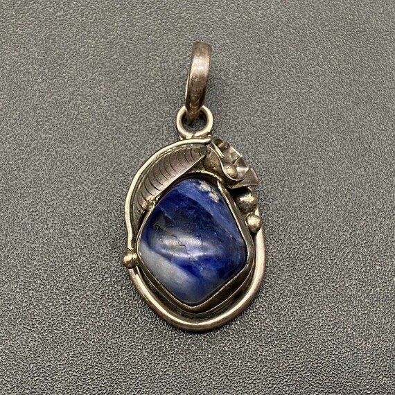 Vintage Blue Sodalite Sterling Silver Pendant - image 5