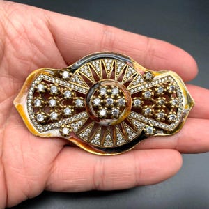 Vintage Art Deco Enamel Rhinestone Sterling Silver Pin Brooch