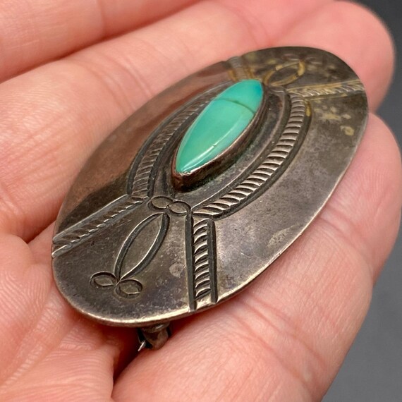 Vintage Navajo Native Turquoise Hand Stamped Silv… - image 9