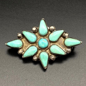 Vintage Navajo Native Turquoise Silver Brooch Pin