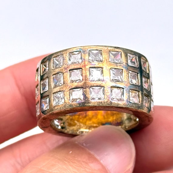 Vintage CZ SETA Gold Wash Sterling Silver Ring Size