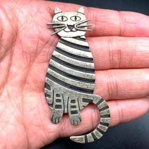 Large Vintage Cat Mexico Sterling Silver Pin Brooch
