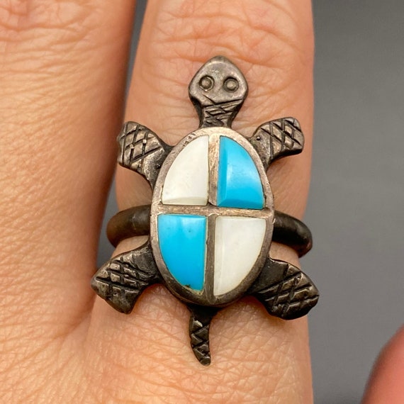 Vintage Navajo Native Turtle Turquoise MOP PT76 S… - image 6