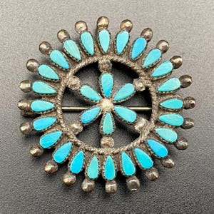 Vintage Zuni Native Mahkee Native Cluster Türkis Silber Brosche Pin Anhänger