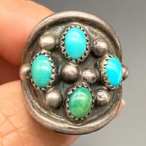 Vintage Navajo Native Turquoise Silver Ring Size 10.25