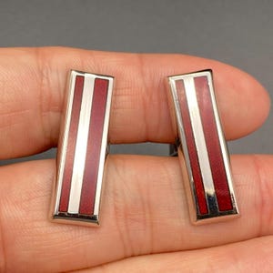 Vintage BII Red Enamel Sterling Silver Cufflinks
