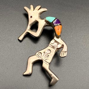 Vintage Navajo Native Kokopelli Sterling Silver Pin Brooch Pendant