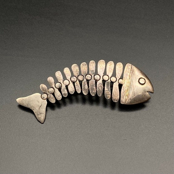 Vintage Mexico Fish Bone Sterling Silver Pin Broo… - image 5