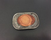 Vintage Southwestern Brown Stone Sterling Silver Stampwork Belt Buckle