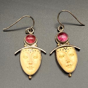Vintage Modernist Shano Face Silver Dangle Earrings
