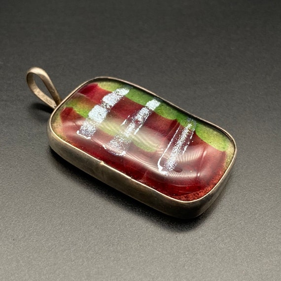 Vintage Sterling Silver Dichroic Glass Pendant - image 3