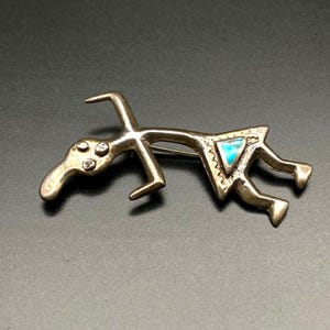 Vintage Navajo Kachina Turquoise Silver Sandcast Brooch Pin