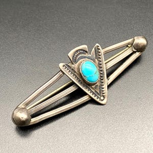 Spilla vintage Navajo Native Turquoise Arrow Hand Stampwork Silver Pin