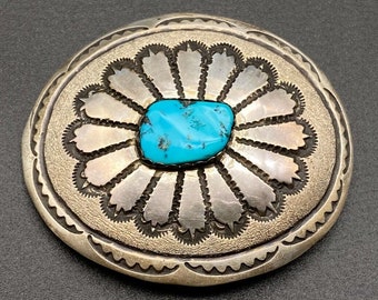 Vintage Navajo Türkis Hand gestempelt Sterling Silber Gürtelschnalle 3,8 cm
