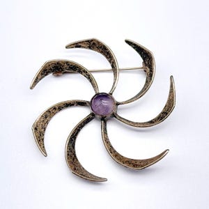 Vintage Modernist Amethyst Spiral Mexico Sterling Silver Pin Brooch