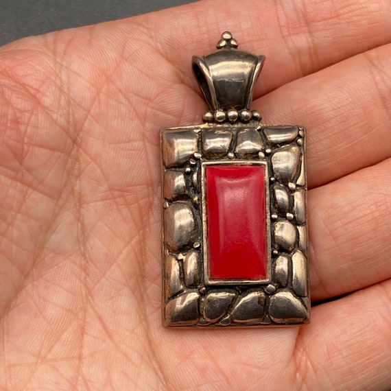 Vintage Red Stone Sterling Silver Pendant - image 1