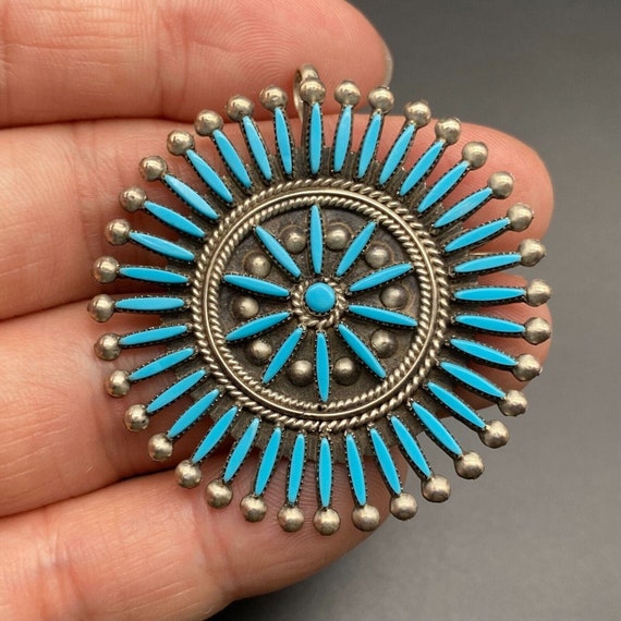 Vintage Zuni Booqua Needlepoint Turquoise Cluster… - image 1