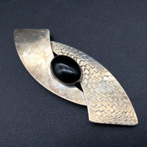 Vintage Mexico Onyx Modernist Sterling Silver Pin Brooch