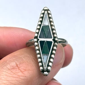 Vintage Zuni Native Turquoise MOP Inlay Silver Ring Size 7