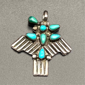 Zierlicher Vintage Navajo Native Donnervogel Türkis Silber Anhänger
