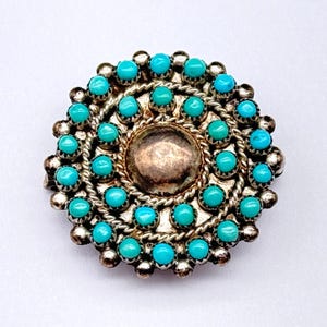 Vintage Zuni Native Turquoise Cluster Silver Pin Brooch Pendant