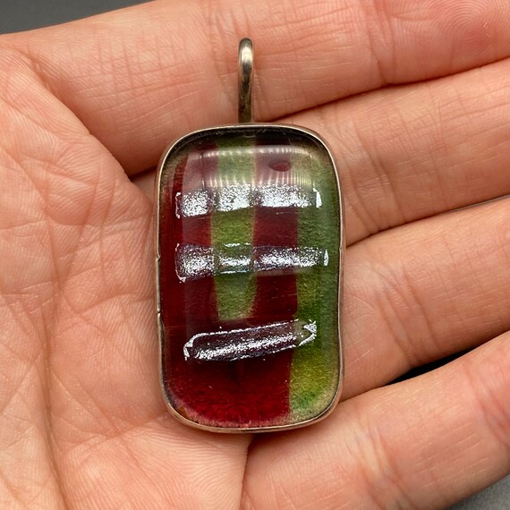 Vintage Sterling Silver Dichroic Glass Pendant - image 1