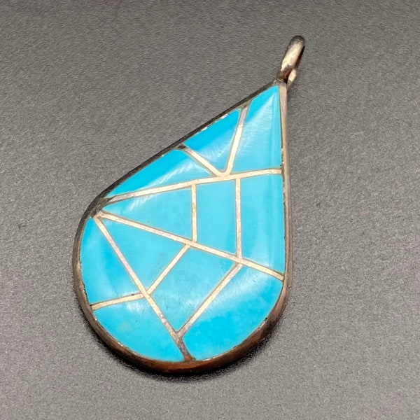 Vintage Zuni Native Lorrie Marcie Kallestewa Turquoise Sterling Silver Pendant