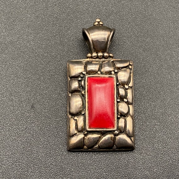 Vintage Red Stone Sterling Silver Pendant - image 2