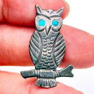 Vintage Navajo Native Owl Bird Turquoise Silver Pin Brooch
