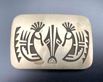 Sterling Silver Kokopelli & Heartline Bear Belt Buckle Signed Mona Van Riper Sterling Silver Kokopelli & Heartline Bear Belt Buckle  main image 3