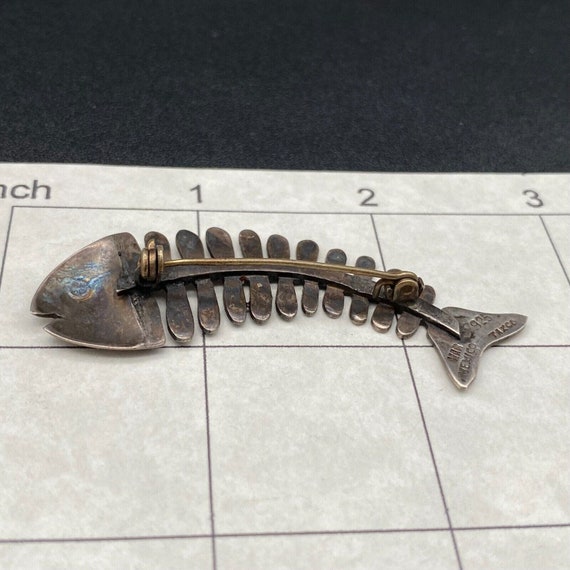 Vintage Mexico Fish Bone Sterling Silver Pin Broo… - image 9