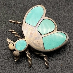 Spilla vintage in argento con insetto turchese nativo Navajo