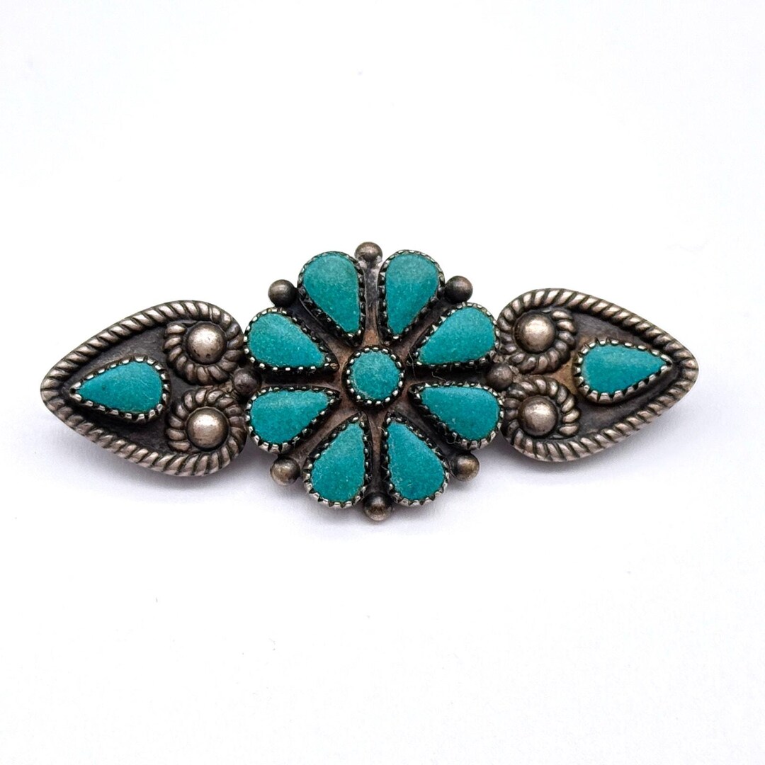 ターコイズ　ブローチ ヴィンテージ 南西部風 フェイクターコイズフラワー