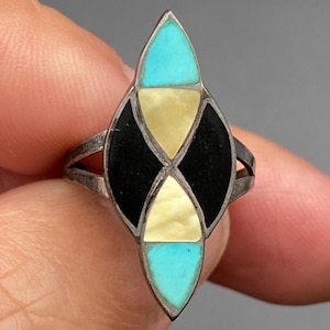 Vintage Zuni Native Turquoise MOP Silver Ring Size 5.75