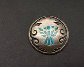 Vintage Southwestern Sterling Silver Thunderbird Turquoise Pin Brooch Pendant