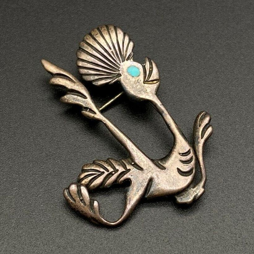 ヴィンテージ ナバホ族 ターコイズ ロードランナー バード シルバー