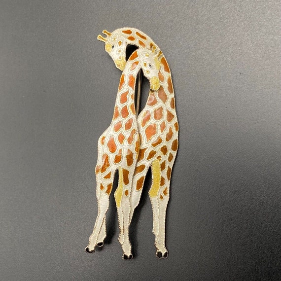 Vintage Enamel Giraffe Sterling Silver Pin Brooch