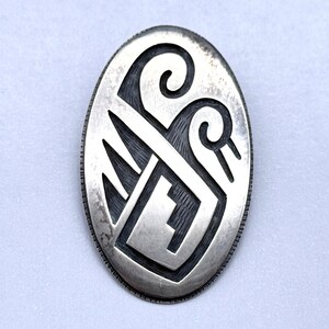 Pendentif vintage en argent avec vagues et nuages d'oiseaux de canard indigènes Hopi