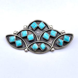 Vintage Zuni Native Turquoise Silver Pin Brooch