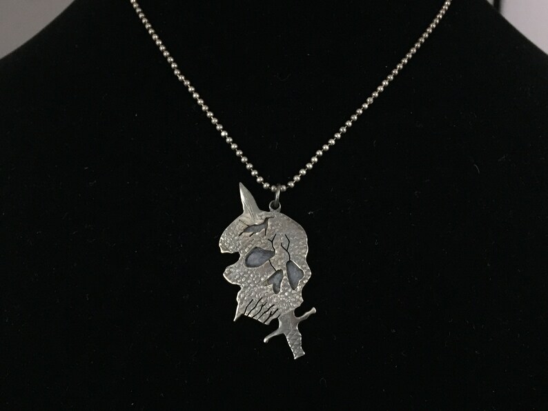 Vintage Sterling Silver Skull Sword Pendant Necklace