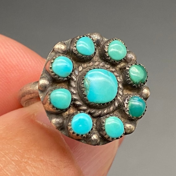Vintage Navajo Native Turquoise Silver Ring Size … - image 1