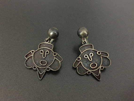 Vintage Mexico Faces Dangle Screw On Earrings