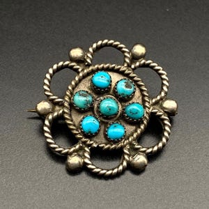 Vintage Navajo Native Turquoise Blume Silber Pin Brosche
