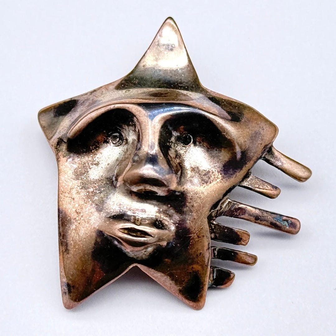 Vintage Modernist Falling Star Face Sterling Silver Pin Brooch Pendant ...