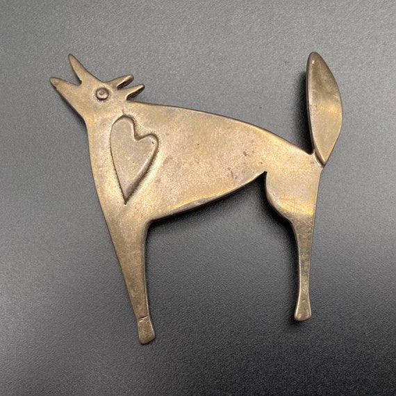 Vintage JM Dog Heart Sterling Silver Pin Brooch - image 1