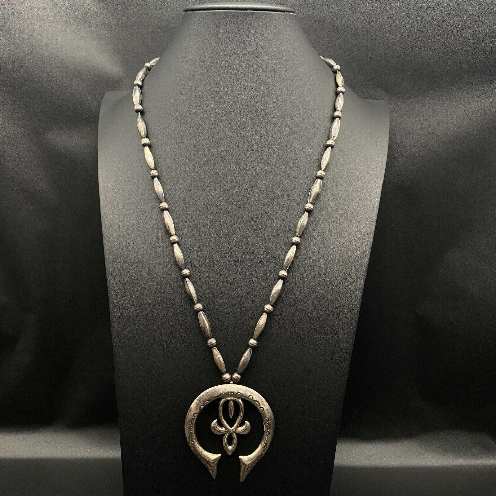 Vintage Navajo Native Naja Stamp Work Sandcast Silver Pendant