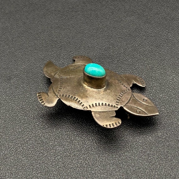 Vintage Navajo Turtle Turquoise Hand Stamped Ster… - image 9