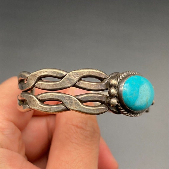 Vintage Navajo Turquoise Silver Twist Cuff Bracel… - image 6