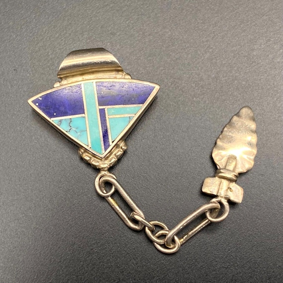 Vintage Navajo Native Ray Tracey Turquoise Lapis Sterling Silver