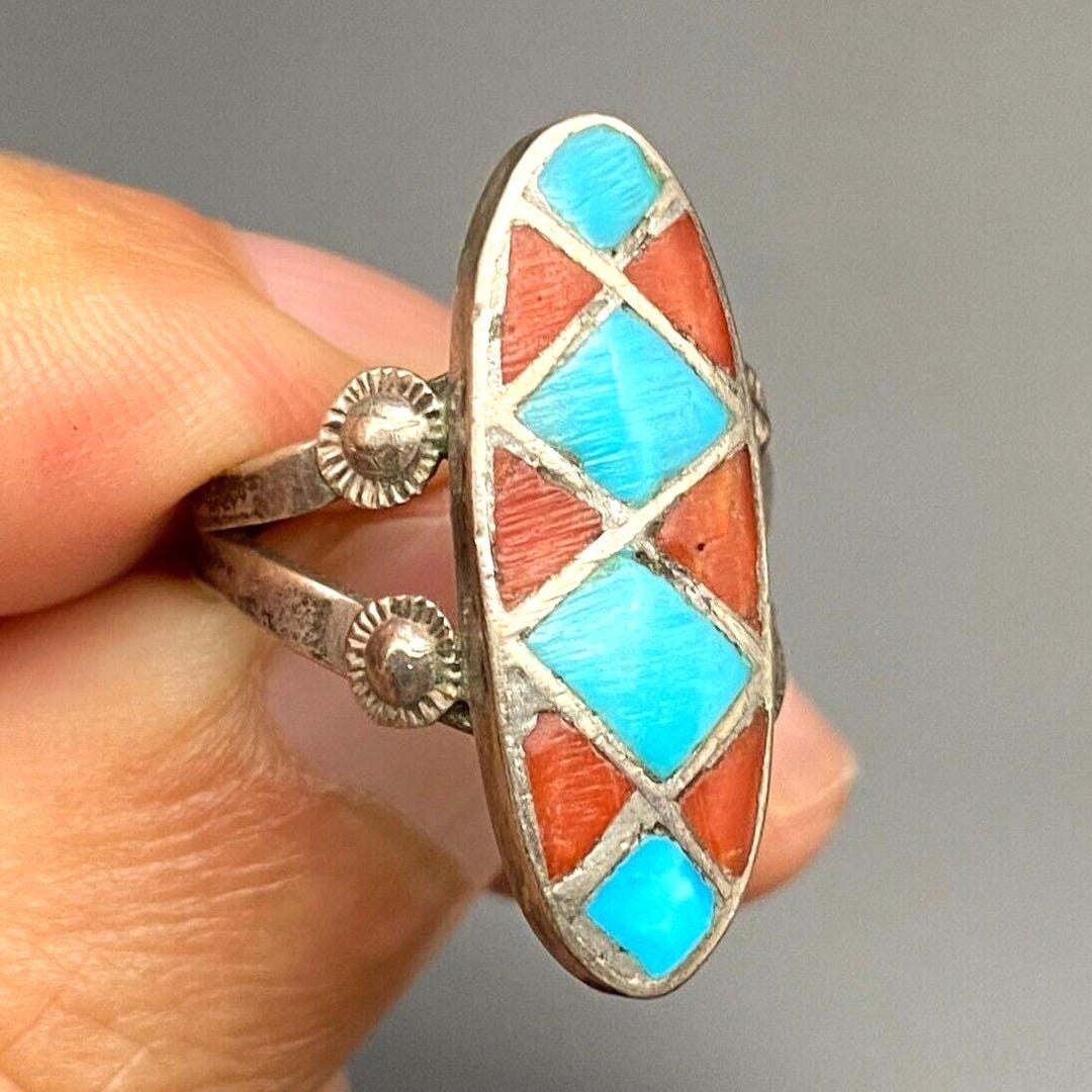ヴィンテージ ズニ　インレイ　シルバー　リング Vintage Zuni ズニ族 チャンネルインレイ バタフライシルバーリング